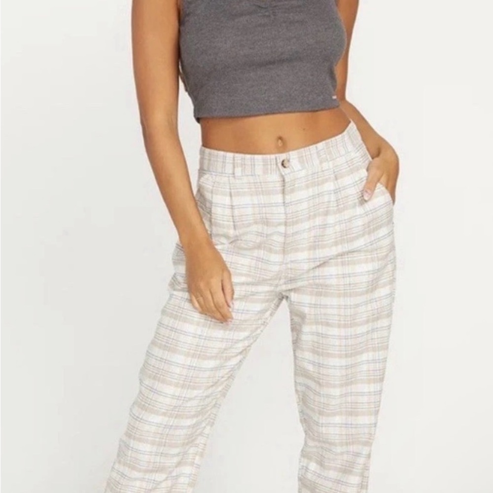 Volcom Women's Cream Plaid Trousers